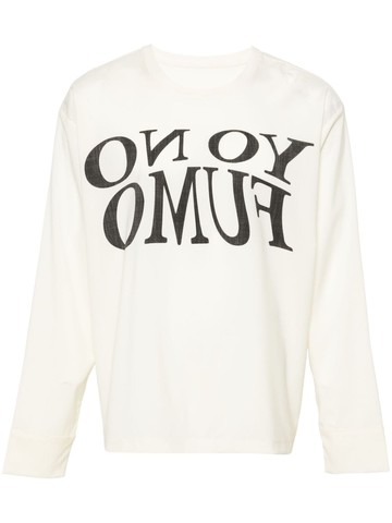4SDESIGNS - slogan-print long-sleeve T-shirt - men - Virgin Wool/Cotton - XL - Neutrals