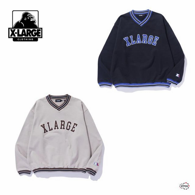 XLARGE エクストララージ RIB LINE V NECK SWEATSHIRT 101243012010 シブラインVネックスウェットシャツ  トレーナー 長袖 黒 ベージュ 正規取扱店 | LINEブランドカタログ