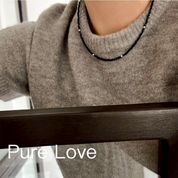 Pure Love樂芙 / 正韓 銀飾【S925純銀】N031簡約通體純銀項鍊黑間晶石銀管串珠項鏈 短項鏈 手鏈/ 銀