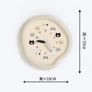 家用壁掛鐘 可愛奶油風時鐘 掛墻靜音鐘錶 33*33CM卡通貓咪時鐘