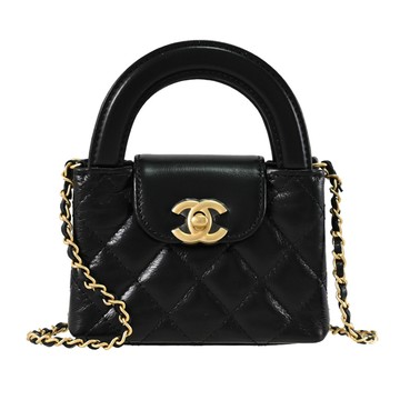 CHANEL AP3435 KELLY 經典雙C LOGO超迷你兩用穿鏈小廢包.黑金