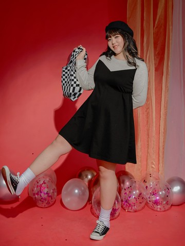 假兩件拼接收腰傘襬洋裝/連衣裙-雲朵自訂款