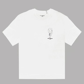 KARL LAGERFELD 卡爾 Q版老佛爺線條圖案棉質短T恤.白