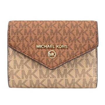 MICHAEL KORS Jet Set Charm 浮雕LOGO撞色印花三折零錢短夾.駝咖