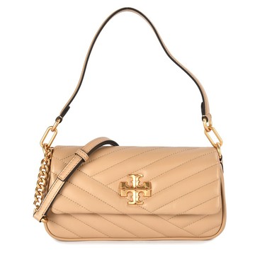 TORY BURCH Kira金字雙T絎縫小羊皮鏈帶肩背包 斜背包(沙棕色)｜GoBrand購名牌