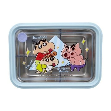蠟筆小新 三格不鏽鋼隔熱便當盒 卡通圖案 隔板可拆式設計 體積輕巧 易於攜帶  藍紫色  1個