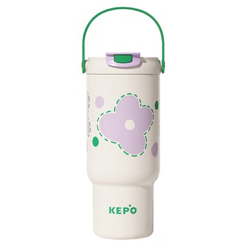 KEPO 手提雙飲吸管杯 316L不銹鋼內膽 KC008  紫藤生花  1個  900ml