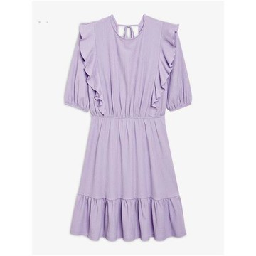 諾諾E站【MK】秋裝 女士圓領荷葉邊純色短袖收腰顯瘦連衣裙短款