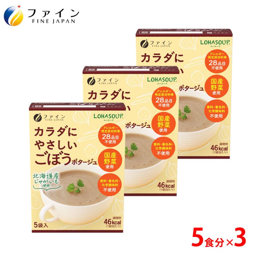 カラダにやさしい ごぼう ポタージュ 5食入 3個セット アレルギー 特定原材料 不使用 動物性原材料 不使用 ファイン 非常食 保存食 レトルト