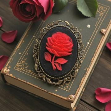 Cameo Brooch #109 瑪瑙胸針 玫瑰 紅色