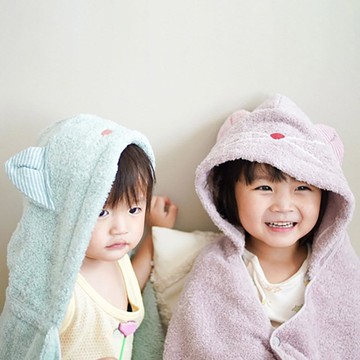 日本kontex 今治貓咪連帽毛巾/浴巾- 盒裝 (3色) - 藍色