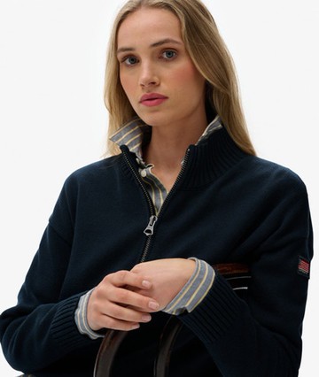 Superdry Women's Slouchy Knitted Half Zip Navy Size: 6