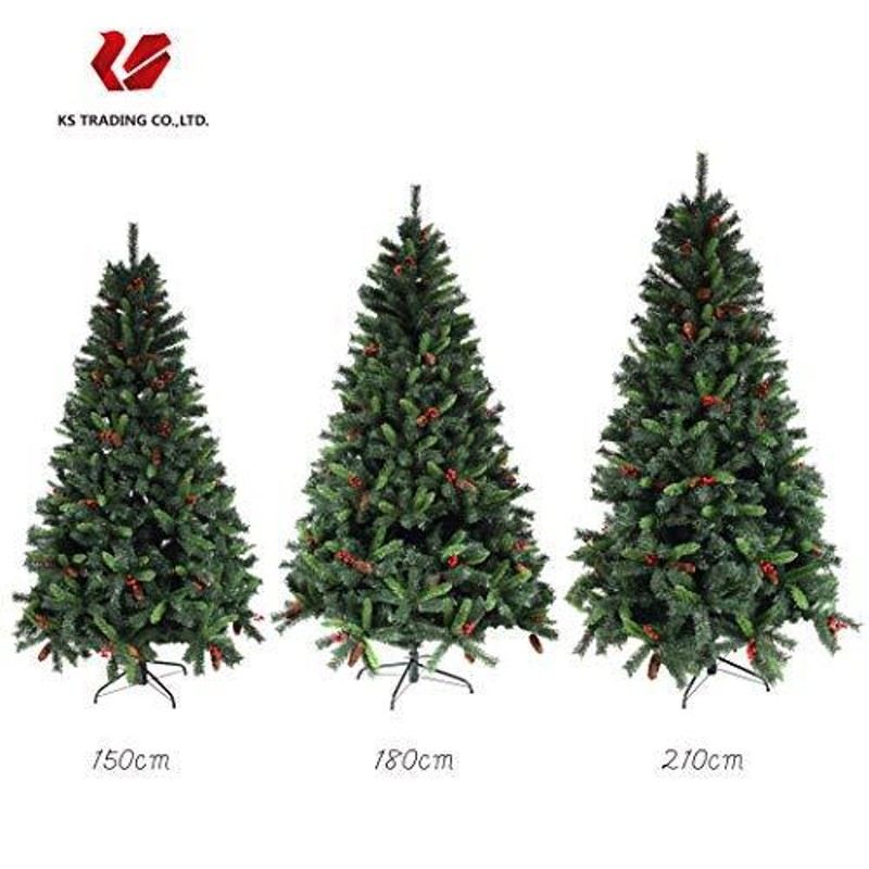 クリスマスツリー 枝大幅増量タイプ 松ぼっくり付き、赤い実付き、おしゃれな クリスマスツリー 180CM KSBM - 9