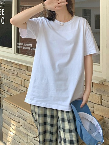 短袖 中長款t恤 女春夏季打底衫 內搭體恤寬松純棉純色上衣【淘夢屋】