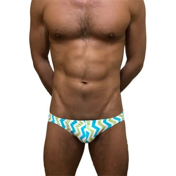 Neptune Scepter海神權杖 超低腰立體剪裁條紋三角泳褲 A050 - 時尚舒適男士泳裝  M  藍色 + 綠色 + 白色  1件