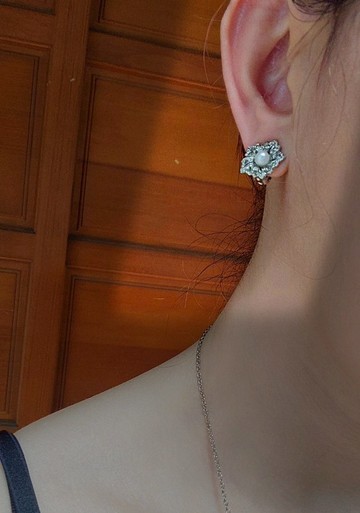 古董白鐵礦銠人造珍珠耳夾全新