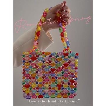小蔻果凍愛心包彩色串珠diy材料包女手工編織包包2021新款手提包