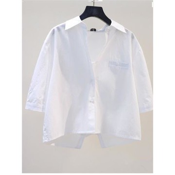 女士短袖襯衫2025夏裝新款襯衣短款上衣雪紡衫小個子遮肚子設計感