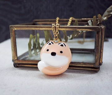 童話小動物 幸運小狐狸手工可愛項鏈 粉嫩橘