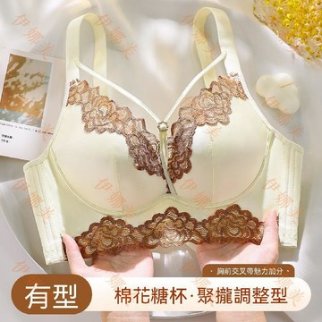 【臺灣出貨👙】時尚輕奢美胸聚攏調整型內衣女上託不空杯束胸無鋼圈蕾絲文胸罩【伊娜美】