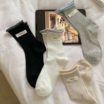 新品襪子 夏季薄款女 手工襪 訂標雙襪口 拼色女棉襪 豎條紋 ins風中筒襪子