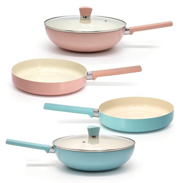 【mama cook】粉彩甜心陶瓷不沾鍋具組(30炒鍋/24平底鍋)/可任選