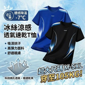 【臺北出貨🔥M-5XL】冰絲短袖 涼感t恤男 速幹T恤 夏季 薄款透氣 寬松休閑 運動短袖 圓領上衣 吸濕排汗