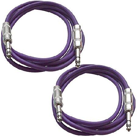 Seismic Audio SATRX-3-2 Pack of 3' 4" TRS Male to 4" TRS Male Patch Cables Balanced Foot Patch Cord Purple and Purple