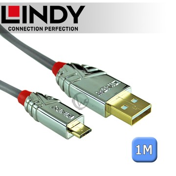 LINDY 林帝 CROMO 鉻系列 USB2.0 Type-A/公 to Micro-B/公 傳輸線 1m (36651)
