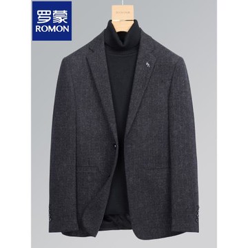 羅蒙條紋西裝男冬季新款單西外套商務修身休閑西服韓版小西裝男