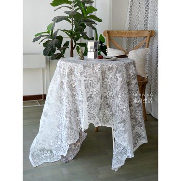 法式歐式ins歐根紗蕾絲碎花朵刺繡餐桌布藝茶幾布臺布蓋布料裝飾
