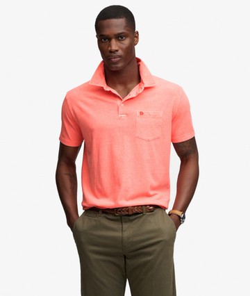 Superdry Men's Classic Cotton Linen Polo Shirt Cream Size: Xxl