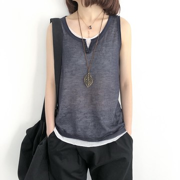 假兩件棉麻背心2217x