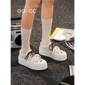 下架GGCC2025年夏季時尚休閑厚底板鞋雙色系帶休閑鞋女鞋