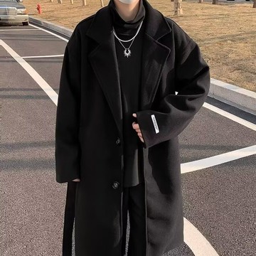 冬季韓版毛呢大衣男時尚潮流翻領素色上衣男