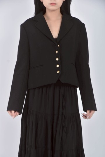 (S) 修身短版西裝黑色外套