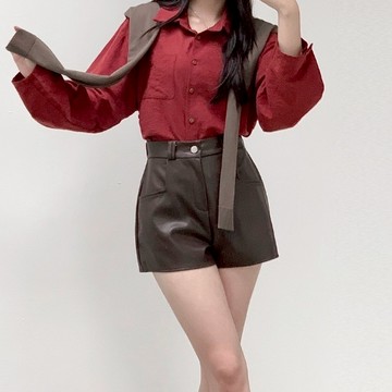 【Aa.chic】質感後鬆緊絕美皮短褲(三色).女裝/下身/質感/後鬆緊/絕美/皮短褲/日常/秋裝【C258816】
