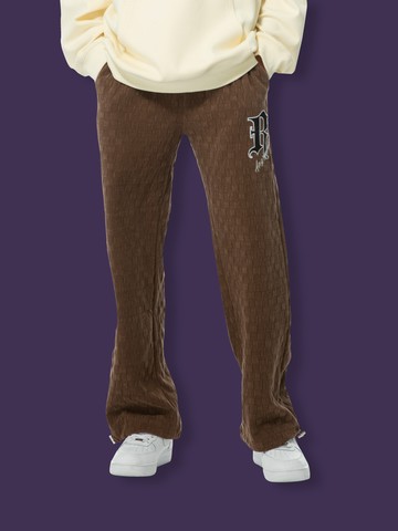 歐美風壓花格紋寬鬆棉質長褲