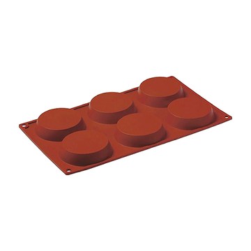 六連圓平底矽膠模  FR047  1個  紅色