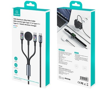 【蝦米良品】一線搞定！USAMS超快充三插頭60W充電線 快充線 iPhone 17 iPad Apple Watch 數據線