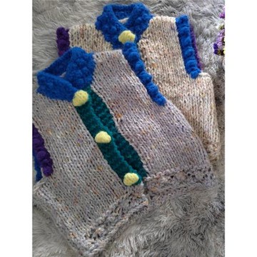 設計感古著減齡純手工撞色毛衣單排立體扣保暖加厚圓領拼接馬甲