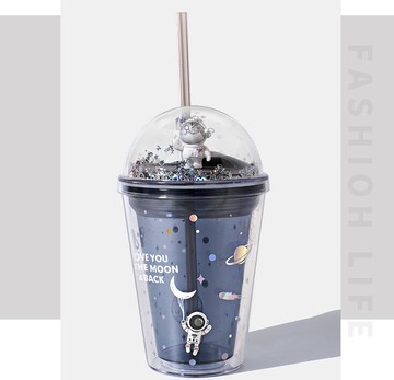 星空杯可愛杯子帶蓋高顏值吸管杯大人兒童男塑料帶吸管的水杯女生【摩可美家】