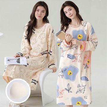 Sleeping Beauty 夢境花影長袖附胸墊居家睡裙-6色可選