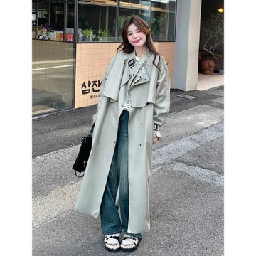 灰色風衣外套女2025春秋新款高級感超好看氣質寬松英倫風長款大衣