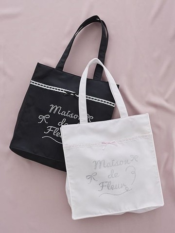 可愛蕾絲緞帶LOGO貼鑽方形手提袋(08001963800) - Maison de FLEUR