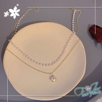 iSFairytale伊飾童話 高雅珍珠 鈦鋼優雅雙層短頸項鍊 金