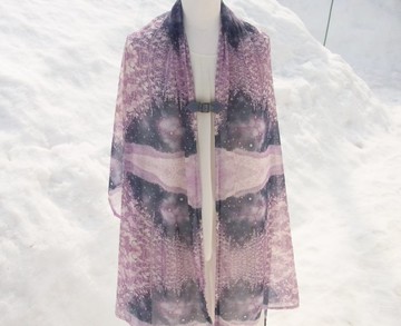 【斯皮卡之夜櫻花靛】水彩雪紡披肩圍巾櫻花單色和服墨彩枝櫻花禮物男士生日禮物母親節