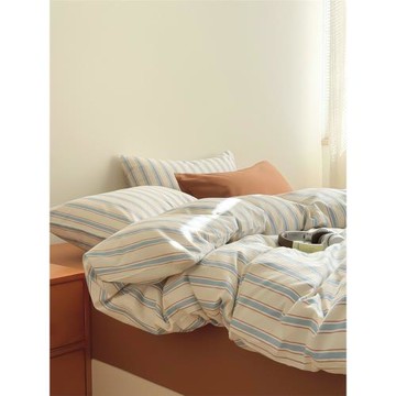 ins風簡約條紋全棉純棉被套單件床品被罩床單三四件套1.8米床笠款