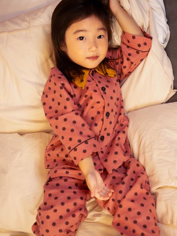 Fleece-Lined Cotton Polka Dot Long Sleeve Sleepwear Set