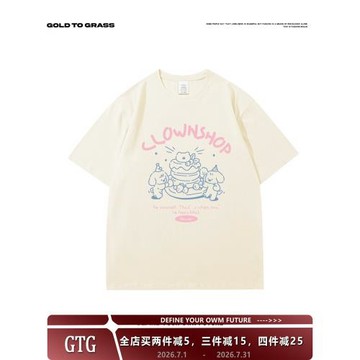 GTG原創美式復古潮牌卡通圓領短袖男春季新款純棉oversize半袖T恤